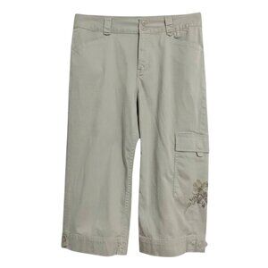 Coldwater Creek Khaki Capri Crop Cotton Cargo Pants Flower Leg